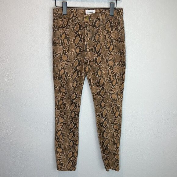 New Frame Le High Skinny Crop in Coated Python Size 27 - Picture 2 of 14